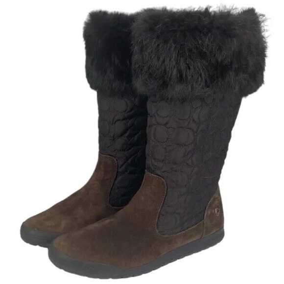 Coach Talen brown monogram rabbit fur boots - Picture 1 of 16